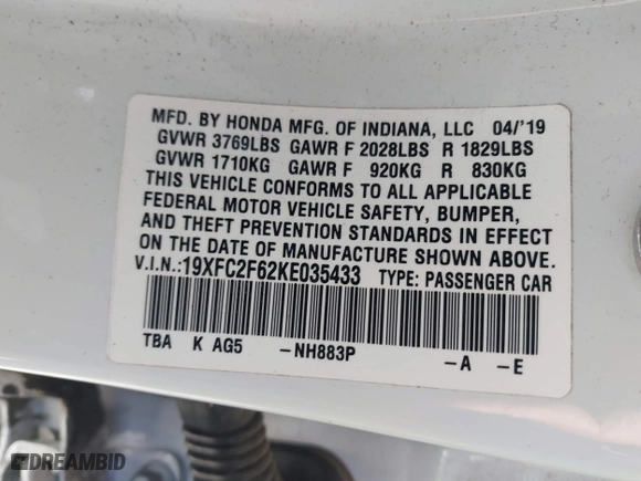 2019 Honda Civic Sedan LX with VIN 19XFC2F62KE035433, listed as a IAAI auction lot 41632289 with 116,076 mi miles. Bid and sale history available at carsss.com. Image 9.