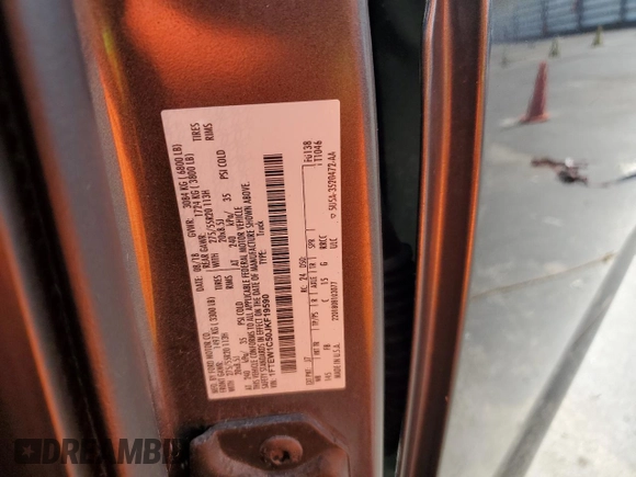 2018 Ford F-150 XL с VIN 1FTEW1C50JKF19590, выставлен на аукционе Copart как лот 61904845 с пробегом 41 038 миль миль и Списание • Salvage title. История ставок и продаж доступна на DreamBid. Изображение 12.