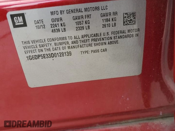 2013 Cadillac CTS Premium with VIN 1G6DP5E33D0128139, listed as a Copart auction lot 85456164 with 162,251 mi miles and Salvage Title. Bid and sale history available at DreamBid. Image 14.