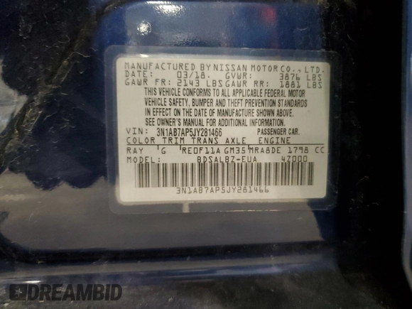 2018 Nissan Sentra S with VIN 3N1AB7AP5JY281466, listed as a Copart auction lot 47086765 with 150,464 mi miles and Non Repairable. Bid and sale history available at carsss.com. Image 14.