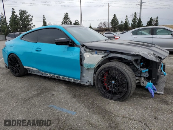 2021 BMW M4 with VIN WBS53AZ0XMCG52209, listed as a Copart auction lot 50234375 with 19,701 mi miles and Salvage title. Bid and sale history available at DreamBid. Image 4.