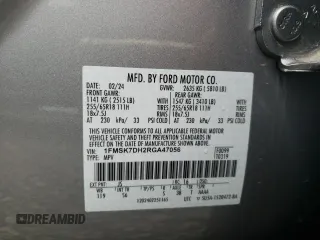 2024 Ford Explorer XLT с VIN 1FMSK7DH2RGA47056, выставлен на аукционе Copart как лот 58846645 с пробегом 9 956 миль миль и Чистый • Clean title. История ставок и продаж доступна на DreamBid. Изображение 13.