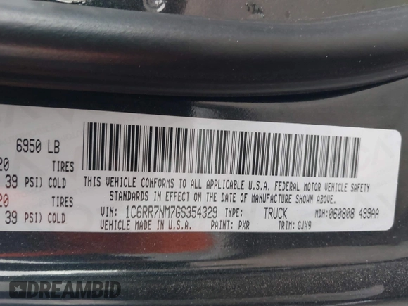2016 Ram 1500 Laramie z VIN 1C6RR7NM7GS354329, wystawiony jako IAAI lot #41360188 z przebiegiem Nie podano mil oraz . Historia ofert i sprzedaży dostępna na DreamBid. Obrazek 9.
