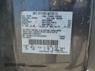 2005 Ford F-150 XLT с VIN 1FTPX14575NA30838, выставлен на аукционе Copart как лот 54443095 с пробегом 282 393 миль миль и Списание • Salvage title. История ставок и продаж доступна на DreamBid. Изображение 12.
