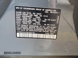 2024 Volkswagen Atlas SE with VIN 1V2KE2CA7RC253191, listed as a Copart auction lot 55147875 with 4,417 mi miles and Salvage title. Bid and sale history available at DreamBid. Image 13.