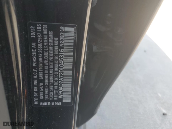 2013 Porsche Panamera S Hybrid with VIN WP0AD2A72DL045316, listed as a Copart auction lot 68858444 with 127,368 mi miles and Clean Title. Bid and sale history available at carsss.com. Image 12.