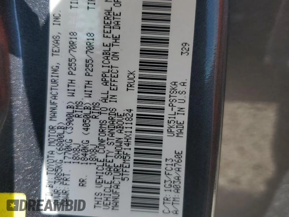 2017 Toyota Tundra 2WD SR5 with VIN 5TFEM5F14HX111824, listed as a Copart auction lot 62555184 with 112,185 mi miles and Salvage Title. Bid and sale history available at carsss.com. Image 13.