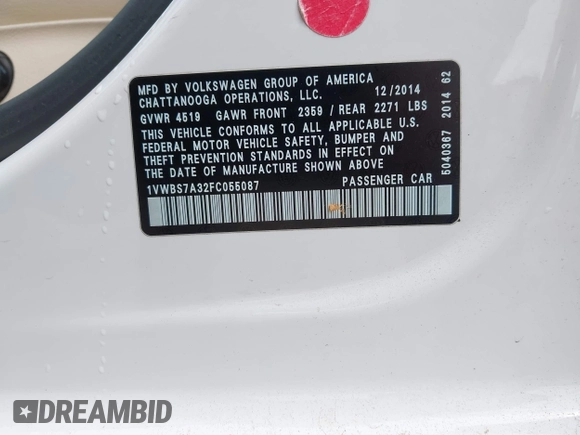 2015 Volkswagen Passat SE с VIN 1VWBS7A32FC055087, выставлен на аукционе IAAI как лот 42358821 с пробегом 80 684 миль миль и . История ставок и продаж доступна на DreamBid. Изображение 9.