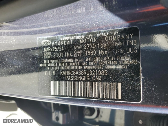 2024 Hyundai Venue SEL with VIN KMHRC8A38RU321985, listed as a Copart auction lot 48430595 with NaN miles and Salvage Title. Bid and sale history available at carsss.com. Image 13.