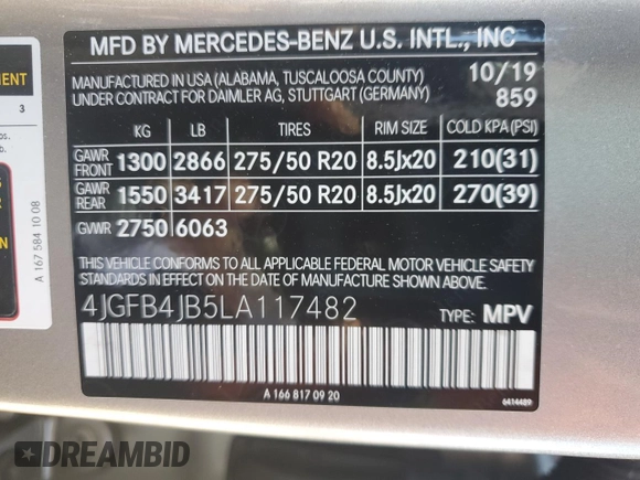 2020 Mercedes-Benz GLE 350 с VIN 4JGFB4JB5LA117482, выставлен на аукционе Copart как лот 62370805 с пробегом 68 334 миль миль и Списание • Salvage title. История ставок и продаж доступна на DreamBid. Изображение 14.