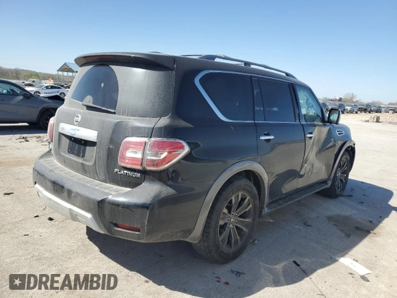 2017 Nissan Armada Platinum with VIN JN8AY2NE1H9706743, listed as a Copart auction lot 52411925 with 108,056 mi miles and Salvage Title. Bid and sale history available at carsss.com. Image 3.