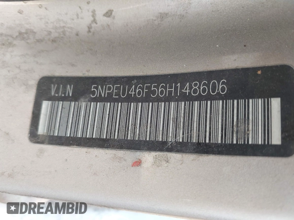 2006 Hyundai Sonata GLS with VIN 5NPEU46F56H148606, listed as a IAAI auction lot 42142541 with 106,144 mi miles and . Bid and sale history available at DreamBid. Image 9.