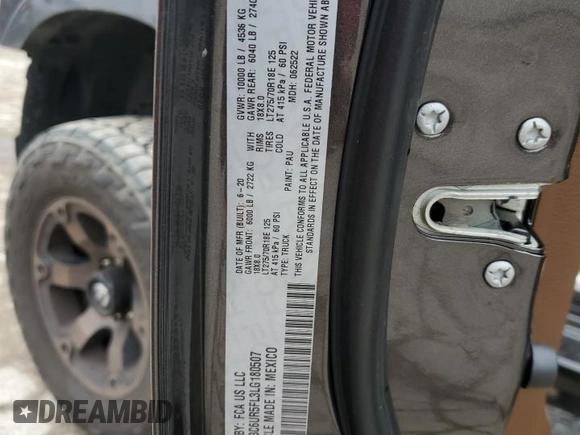 2020 Ram 2500 Laramie with VIN 3C6UR5FL3LG180507, listed as a Copart auction lot 42687315 with 64,914 mi miles and Salvage Title. Bid and sale history available at carsss.com. Image 12.