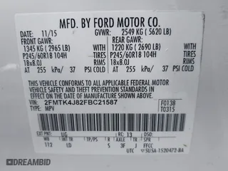 2015 Ford Edge SEL with VIN 2FMTK4J82FBC21587, listed as a IAAI auction lot 41592046 with 107,573 mi miles. Bid and sale history available at carsss.com. Image 9.