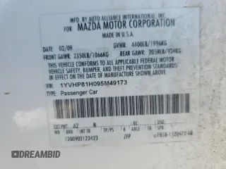 2009 Mazda 6 i Sport with VIN 1YVHP81H095M49173, listed as a Copart auction lot 86125864 with 152,056 mi miles and Salvage Title. Bid and sale history available at carsss.com. Image 13.