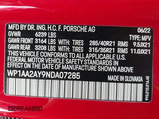 2022 Porsche Cayenne with VIN WP1AA2AY9NDA07285, listed as a IAAI auction lot 41780812 with 19,754 mi miles and . Bid and sale history available at DreamBid. Image 9.