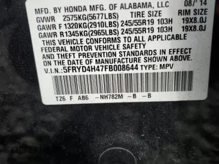 2015 Acura MDX Tech Pkg with VIN 5FRYD4H47FB008644, listed as a Copart auction lot 52514695 with 116,291 mi miles and Salvage Title. Bid and sale history available at carsss.com. Image 15.