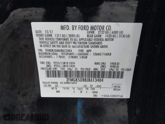 2018 Ford Flex Limited with VIN 2FMGK5D88JBA13404, listed as a IAAI auction lot 41142968 with 145,862 mi miles. Bid and sale history available at carsss.com. Image 9.