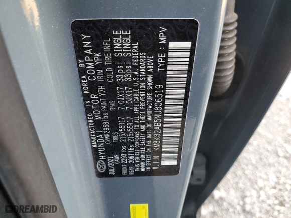 2022 Hyundai Kona SEL with VIN KM8K32AB5NU806519, listed as a Copart auction lot 41493055 with 36,653 mi miles and Salvage Title. Bid and sale history available at carsss.com. Image 14.