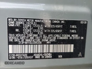 2020 Toyota RAV4 XLE z VIN 2T3P1RFV3LC095206, wystawiony jako Copart lot #61994415 z przebiegiem 57 698 mil mil oraz Szkoda całkowita • Salvage title. Historia ofert i sprzedaży dostępna na DreamBid. Obrazek 12.