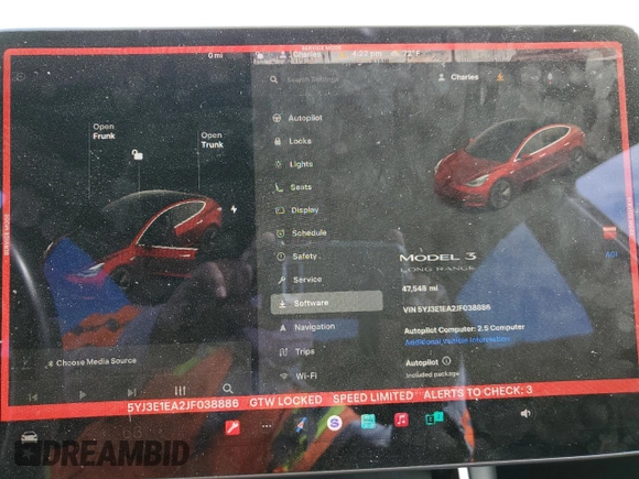 2018 Tesla Model 3 Long Range Battery with VIN 5YJ3E1EA2JF038886, listed as a Copart auction lot 52436365 with 47,548 mi miles and Salvage Title. Bid and sale history available at DreamBid. Image 9.