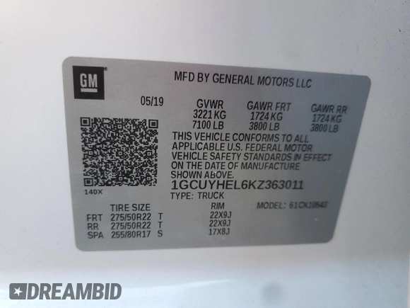 2019 Chevrolet Silverado 1500 High Country with VIN 1GCUYHEL6KZ363011, listed as a Copart auction lot 43434025 with 64,064 mi miles and Salvage Title. Bid and sale history available at carsss.com. Image 14.
