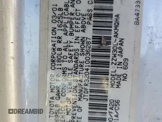 2001 Toyota MR2 z VIN JTDFR320410036287, wystawiony jako Copart lot #73851984 z przebiegiem Nie podano mil oraz Szkody całkowita. Historia ofert i sprzedaży dostępna na DreamBid. Obrazek 13.