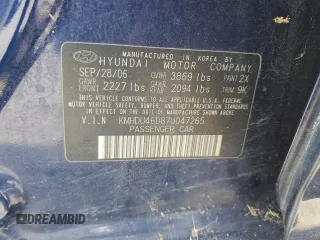 2007 Hyundai Elantra GLS с VIN KMHDU46D87U047265, выставлен на аукционе Copart как лот 60936915 с пробегом 170 902 миль миль и Чистый • Clean title. История ставок и продаж доступна на DreamBid. Изображение 12.