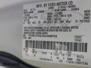2010 Ford Explorer XLT with VIN 1FMEU7DE3AUA98732, listed as a IAAI auction lot 41916092 with 130,687 mi miles. Bid and sale history available at carsss.com. Image 9.