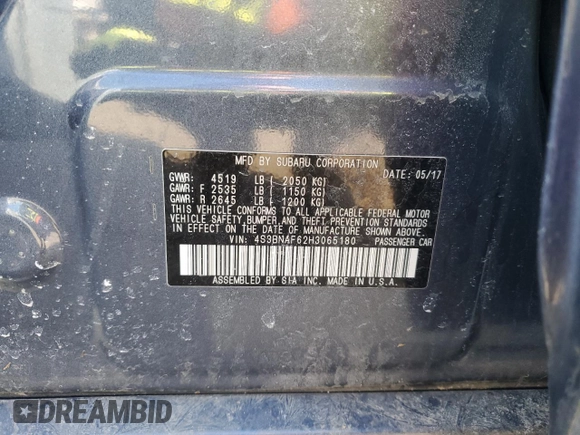 2017 Subaru Legacy Premium with VIN 4S3BNAF62H3065180, listed as a Copart auction lot 47421105 with 98,563 mi miles and Salvage Title. Bid and sale history available at DreamBid. Image 15.