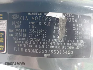 2006 Kia Sedona LX with VIN KNDMB233766015453, listed as a IAAI auction lot 41940305 with 189,319 mi miles. Bid and sale history available at carsss.com. Image 9.