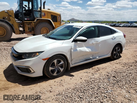 2019 Honda Civic Sedan LX with VIN 19XFC2F60KE027623, listed as a Copart auction lot 53839175 with 104,820 mi miles and Salvage Title. Bid and sale history available at carsss.com. Image 1.