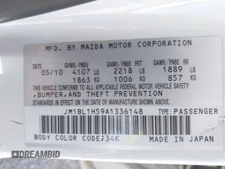 2010 Mazda 3 S Sport z VIN JM1BL1H59A1336148, wystawiony jako IAAI lot #42516714 z przebiegiem 143 529 mil mil oraz . Historia ofert i sprzedaży dostępna na DreamBid. Obrazek 9.
