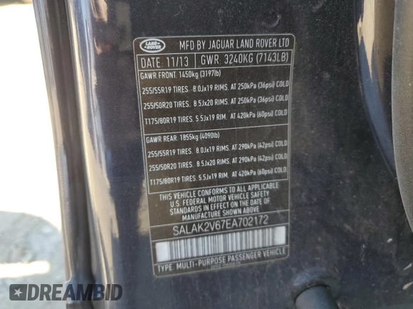 2014 Land Rover LR4 Lux with VIN SALAK2V67EA702172, listed as a Copart auction lot 50871005 with 125,332 mi miles and Clean title. Bid and sale history available at DreamBid. Image 13.