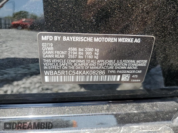 2019 BMW 3 Series 330i with VIN WBA5R1C54KAK08286, listed as a Copart auction lot 53273305 with Not provided miles and Non repairable. Bid and sale history available at DreamBid. Image 13.