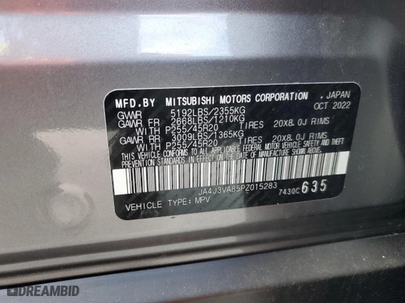 2023 Mitsubishi Outlander SEL with VIN JA4J3VA85PZ015283, listed as a Copart auction lot 78269244 with 23,953 mi miles and Salvage Title. Bid and sale history available at carsss.com. Image 13.