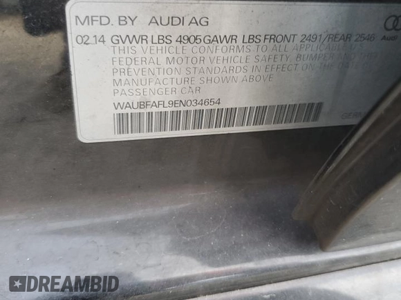 2014 Audi A4 Premium with VIN WAUBFAFL9EN034654, listed as a Copart auction lot 47323195 with 85,765 mi miles and Salvage Title. Bid and sale history available at carsss.com. Image 12.
