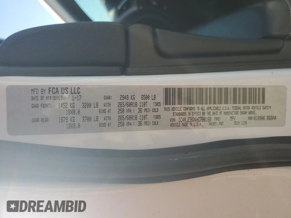 2017 Jeep Grand Cherokee Limited with VIN 1C4RJEBG4HC780168, listed as a Copart auction lot 65573175 with 180,383 mi miles and Clean title. Bid and sale history available at DreamBid. Image 12.