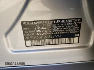 2003 Mercedes-Benz E-Class 3.2L with VIN WDBUF65J13A122593, listed as a Copart auction lot 75189804 with 178,105 mi miles and Salvage Title. Bid and sale history available at carsss.com. Image 14.