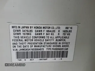 2016 Honda Fit EX with VIN JHMGK5H76GS004073, listed as a Copart auction lot 60194115 with 189,283 mi miles and Salvage title. Bid and sale history available at DreamBid. Image 12.