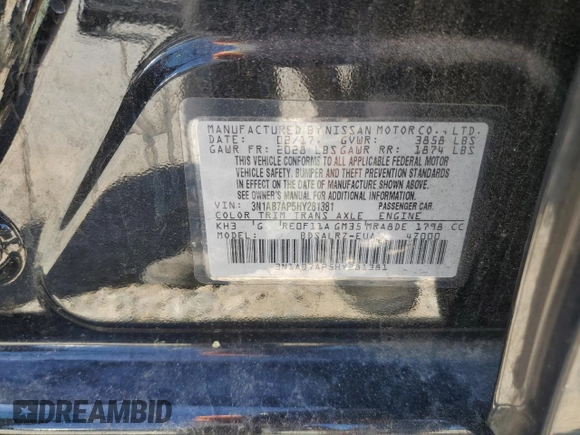 2017 Nissan Sentra SV with VIN 3N1AB7AP5HY281381, listed as a Copart auction lot 50123475 with 71,324 mi miles and Salvage Title. Bid and sale history available at carsss.com. Image 13.