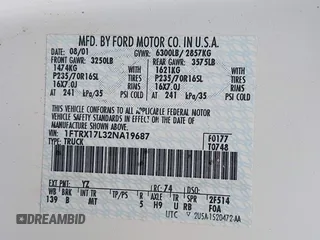 2002 Ford F-150 XL with VIN 1FTRX17L32NA19687, listed as a IAAI auction lot 42577258 with 216,685 mi miles and . Bid and sale history available at DreamBid. Image 9.