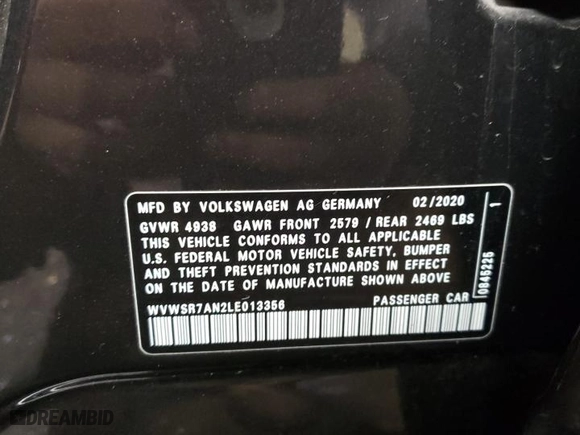 2020 Volkswagen Arteon SEL R-Line with VIN WVWSR7AN2LE013356, listed as a Copart auction lot 80405733 with 27,023 mi miles. Bid and sale history available at carsss.com. Image 12.