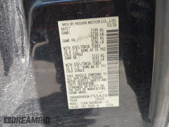 2016 Nissan Frontier SV with VIN 1N6AD0ER0GN755420, listed as a IAAI auction lot 42527745 with 93,021 mi miles and . Bid and sale history available at DreamBid. Image 9.