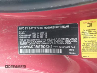 2014 MINI Hardtop S z VIN WMWXM7C50ET926341, wystawiony jako IAAI lot #41462159 z przebiegiem 95 993 mil mil oraz . Historia ofert i sprzedaży dostępna na DreamBid. Obrazek 9.