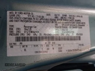 2012 Ford Focus SE with VIN 1FAHP3K24CL394495, listed as a IAAI auction lot 42034167 with 66,833 mi miles and . Bid and sale history available at carsss.com. Image 9.