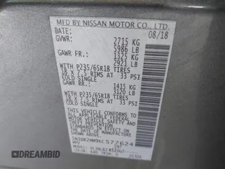 2019 Nissan Pathfinder SL с VIN 5N1DR2MM9KC577624, выставлен на аукционе IAAI как лот 42235873 с пробегом 122 450 миль миль и . История ставок и продаж доступна на DreamBid. Изображение 9.