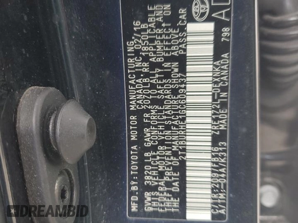 2016 Toyota Corolla L with VIN 2T1BURHE1GC609437, listed as a Copart auction lot 62985995 with 141,558 mi miles and Salvage title. Bid and sale history available at DreamBid. Image 12.