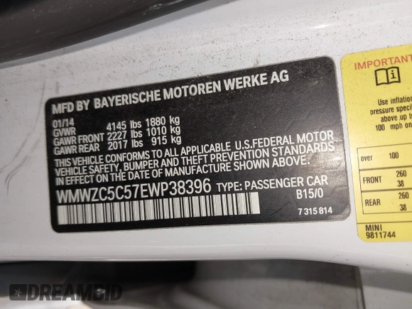 2014 MINI Countryman S z VIN WMWZC5C57EWP38396, wystawiony jako IAAI lot #41027727 z przebiegiem 147 260 mil mil oraz . Historia ofert i sprzedaży dostępna na DreamBid. Obrazek 9.