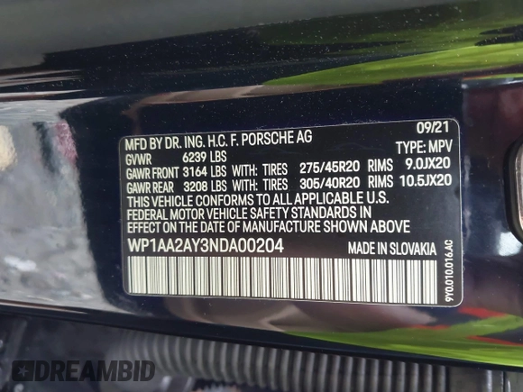 2022 Porsche Cayenne Turbo S E-Hybrid с VIN WP1AA2AY3NDA00204, выставлен на аукционе IAAI как лот 42257548 с пробегом 45 330 миль миль и . История ставок и продаж доступна на DreamBid. Изображение 9.